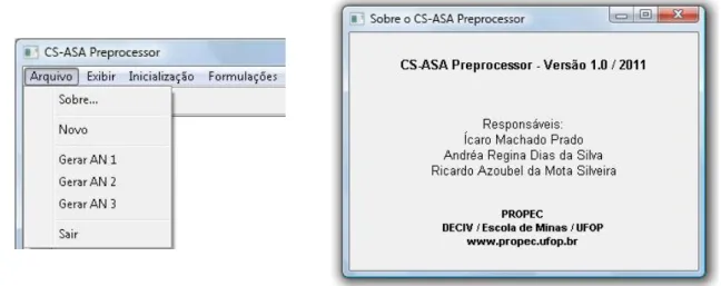 Figura 3.2  As opções do menu Arquivo e informações gerais sobre o programa 