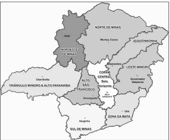 Figura 4.1 - Distribuição regional das SUPRAMs no estado de Minas Gerais  Fonte: Modificado de SEMAD (2014)