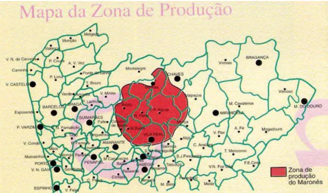 Figura 3 - Zona de produção da Raça  Maronesa. (Alves, 1997) 