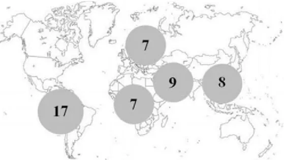 Figura 17 – Países com entidades que promovem a construção ecológica (fonte, Gobbi et al.,  2016) 