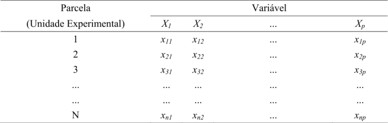 Tabela 1. Valores genéricos correspondentes às respostas multidimensionais da n unidades  experimentais