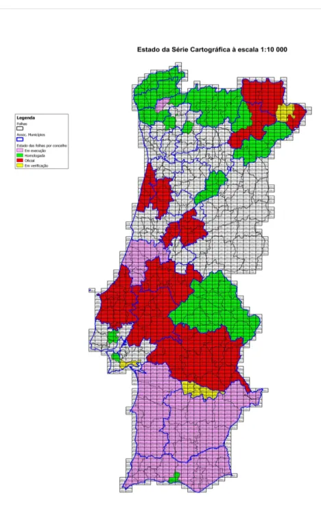 Figura 12: Situação da cobertura da Série Cartográfica Nacional 1:10 000 (Portugal Continental)  em 2010
