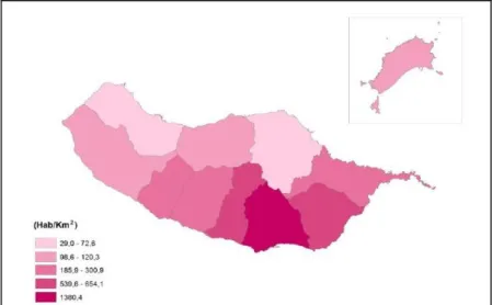 Figura 4 - Densidade populacional por município da RAM           Fonte: DREM (2017) 