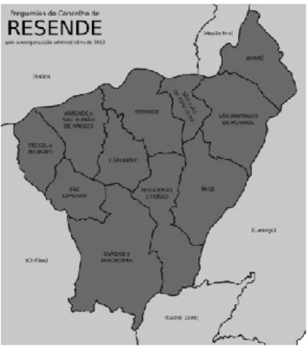 Figura 3. Mapa das freguesias do concelho de Resende  (Portal ARS Norte) 