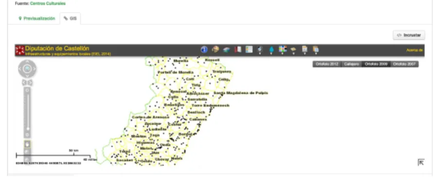 Figure 3.3: Castellón Diputación Open Data Infrastructure view displaying a map in a dataset.