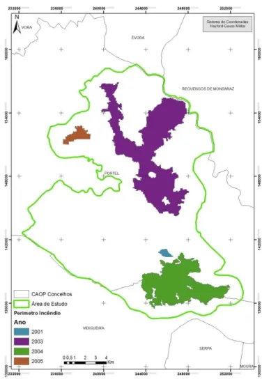 Figura 6 – Localização dos perímetros de incêndio dos casos de estudo.  