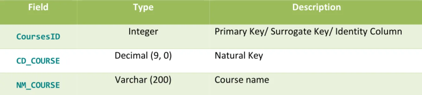 Table 3.2  –  Dimension Class details 