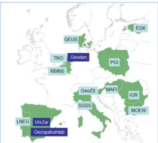 Figura 9 - Distribuição geográfica dos parceiros do Projeto EuroGeoSource (http://www.eurogeosource.eu/)