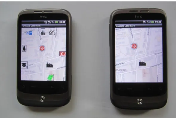 Figure 2- Map display. The Off-screen interface can be seen on the left. The  on-screen interface can be seen on the right