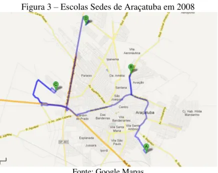 Figura 3  –  Escolas Sedes de Araçatuba em 2008 