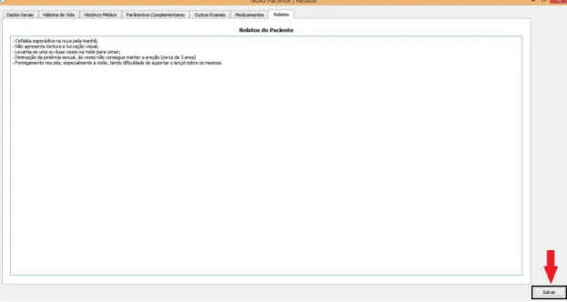 Figura 14 - Tela Campo livre para preenchimento de relatos do paciente 
