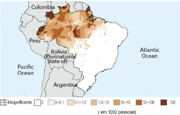 Figura  3 -  Distribuição  geográfica  de  casos  de  Malária  no  Brasil.  Fonte:  Secretaria  de  Vigilância em Saúde-MS