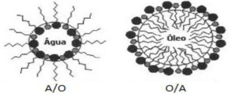 Figura 2  –  Representação dos glóbulos de emulsões do tipo A/O e O/A. 