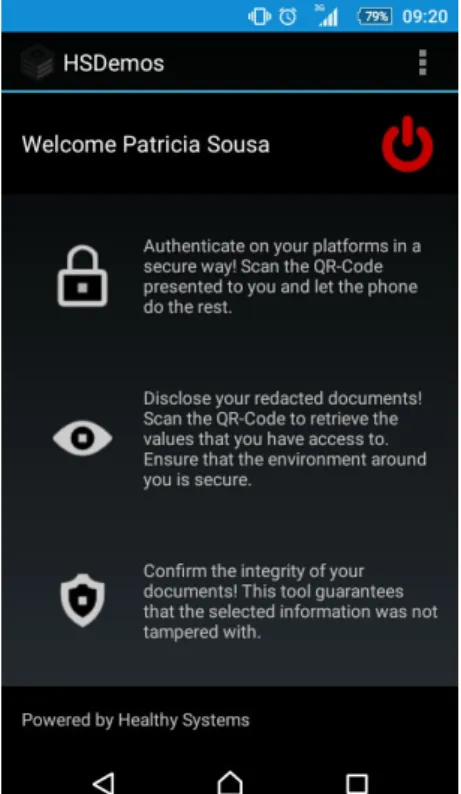 Figure 4.2: QR-Redactor Android Appli- Appli-cation (Initial menu)