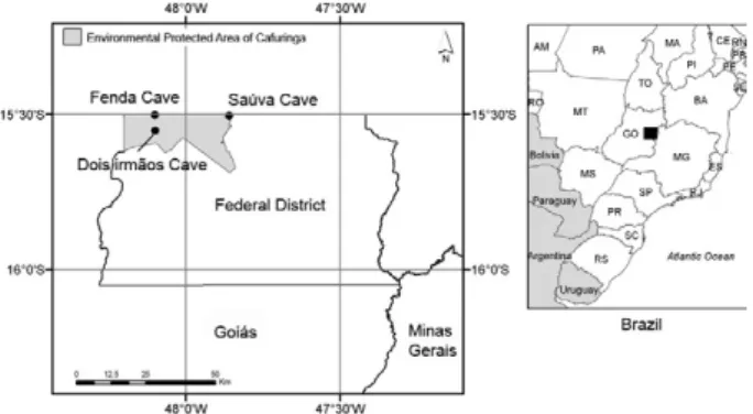 Fig. 1: map of Cafuringa Environmental Protection Area caves, in the  cerrado of Federal District, Brazil.