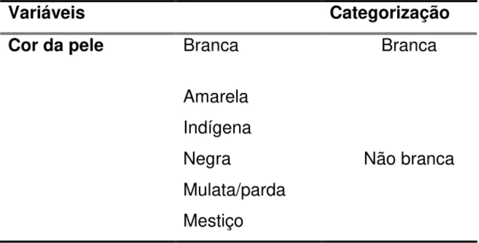 Tabela 1:  Categorias utilizadas para o agrupamento dos dados sociodemográficos  (cont)