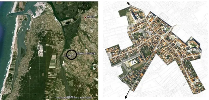 Figura 6 – Vista aérea de Ílhavo (Imagem Google Earth)  Figura 7 – Vista aérea “Casco velho” (C