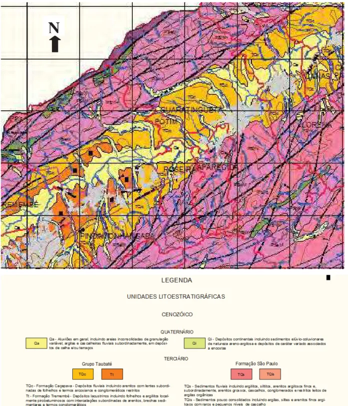 Figura 16. Mapa Geológico – Unidades Litoestratigráficas  Fonte Base: ICF Kaiser – Logos, 1999 – escala: 1:250.000  Fonte: Mapa Geológico do Estado de São Paulo - IPT  