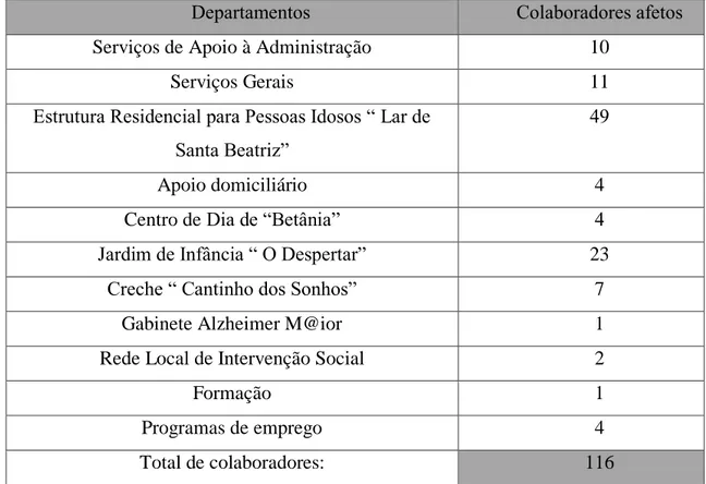 Tabela nº1 / Caracterização dos Recursos Humanos da Instituição 
