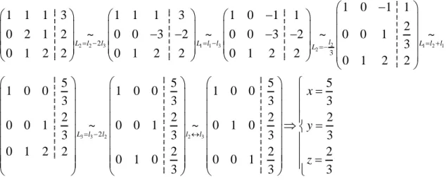 Figura 7 – Exemplo de um sistema de três equações a três incógnitas, possível e determinado