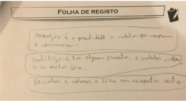 Figura 17 Folha de registo com resumo de informação do aluno A20 