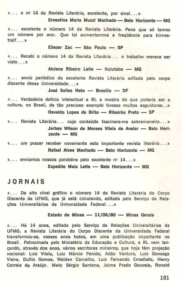 FIGURA 10  RL – Seção “Cartas” . Belo Horizonte, 1980.