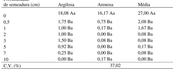 Figura 7:  Emergência de  C.  canadensis em função da profundidade de semeadura em  solos  com diferentes texturas