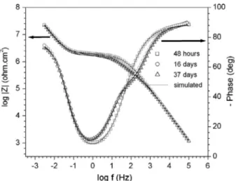 Fig. 8. Schematic diagram of equivalent circuit for GLCH films deposited on nitrided alloy after 16 days of immersion in PBS solution.