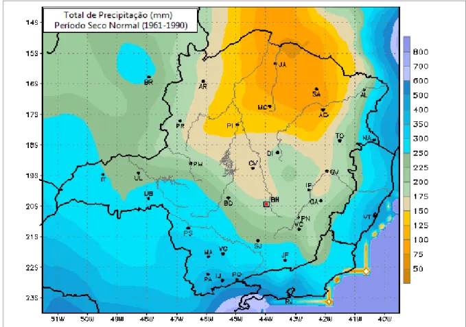 Figura 1 - Distribuição pluviométrica média no período seco em Minas Gerais entre  1961 e 1990 