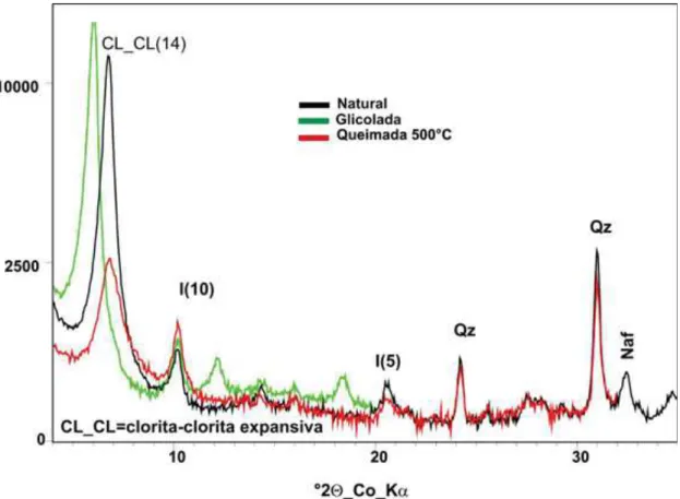 Figura 4.6  – Mineralogia de uma amostra contendo estratificado regular clorita-clorita expansiva   além de illita