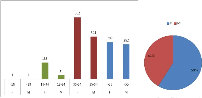 Gráfico n.º 7. Titulares do RSI por grupo etário/sexo no concelho em estudo, de 2007 a 2017