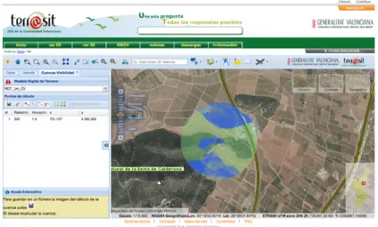 Fig. 2.- Viewshed calculation in Terrasit. Comunidad Valenciana SDI.  