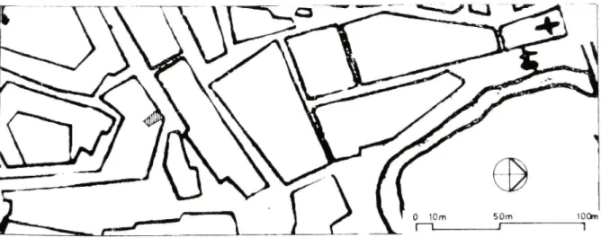 Fig. 1 - Excerto da área em estudo. Planta de Santarém (2&#34; metade do sec. XVIII)  Instituto Geográfico e Cadastral, mapoteca, Catálogos de Cartas antigas, ms n.° 394