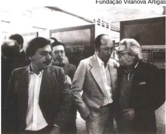 Foto 11: Mendes da Rocha, Maitrejean e Artigas na volta à Fau. 