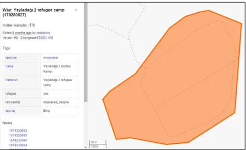 Figure 4: Yayladağı 2 refugee camp feature from OSM humanitarian map. All 22 camps were found as this  example.