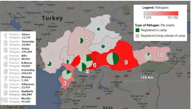 Figure 5: Map of number of Syrian refugees in Turkish provinces. 18
