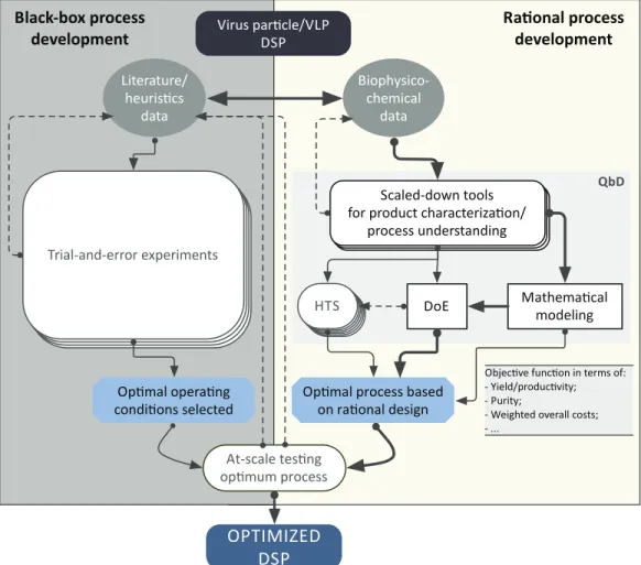 Figure 1.2: Schematic representation of a process development task for viral vector/VLP bio- bio-pharmaceuticals: a perspective on rational versus black-box optimization
