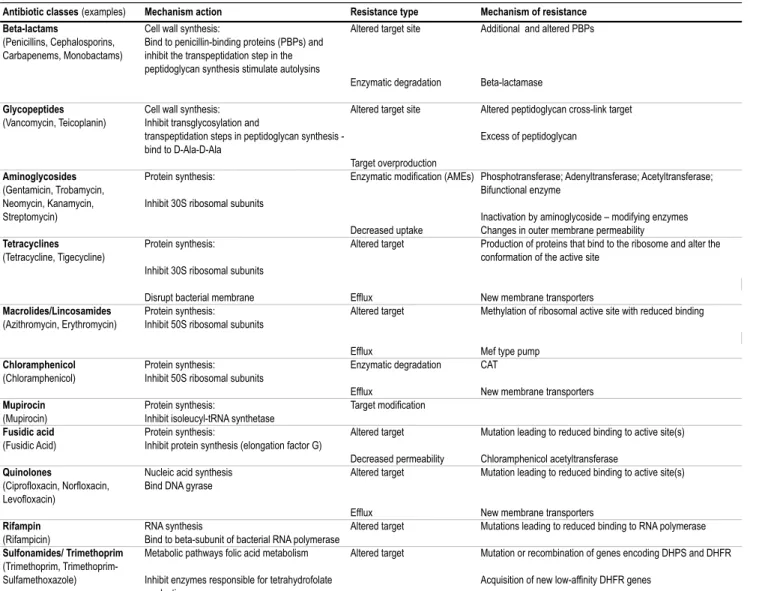 Table 1.  Antimicrobial agent classes, mechanisms of action and resistance [adapted from (8, 348, 395)]