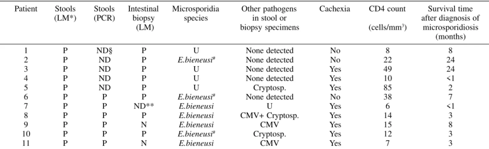 Fig. 1 - Microsporidia spores in stool smears stained by the Gram-chromotrope method. 1,250X