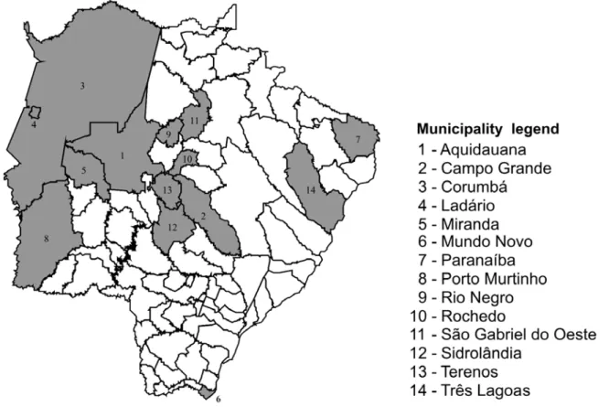 Figure 1. Survey on horn fly resistance in the State of Mato Grosso do Sul, Brazil, from October 2000 to September 2002.