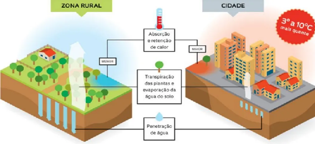 Figura 5 – Causas de formação de ilhas de calor urbanas (Pivetta, 2012) 