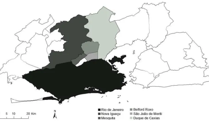 Figure 1. Geographical distribution of the sampled animal in Metropolitan area of Rio de Janeiro Brazil.