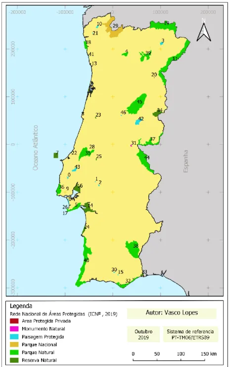 Figura 1 - Áreas protegidas em Portugal (numeração correspondente à tabela do anexo I) 