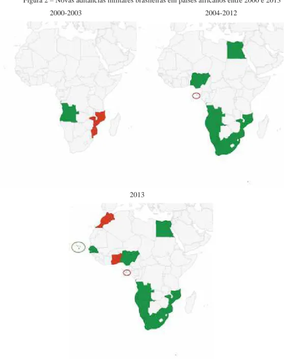 Figura 2 – Novas aditâncias militares brasileiras em países africanos entre 2000 e 2013 93   