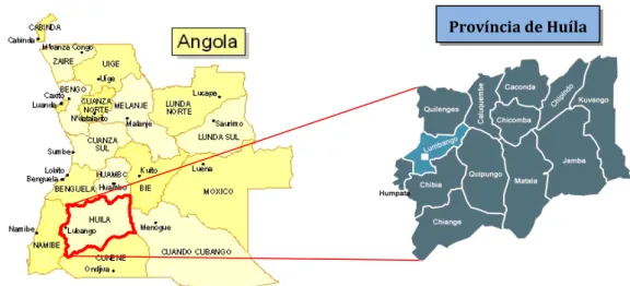 Figura 1.4: Localização geográfica da província de Huíla  Fonte:http://www.fas-angola.org/wp-content/themes/fas/images/Huíla.gif 