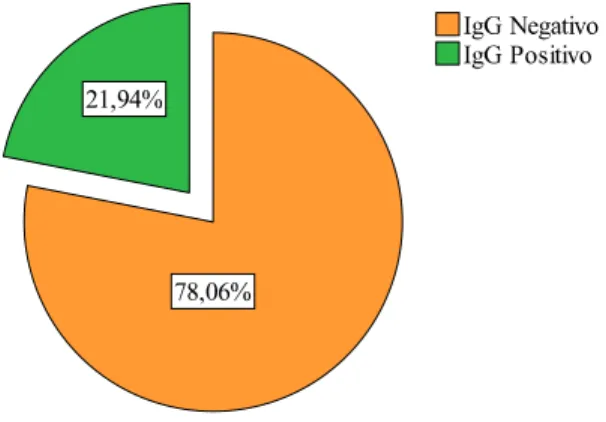 Gráfico 1 – Percentagem de anticorpos IgG Positivo/Negativo 