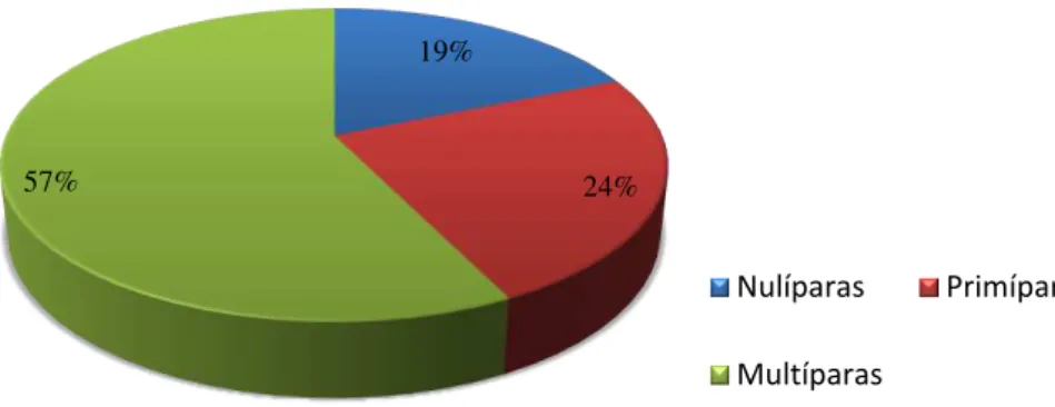 Figura 16. Percentagem de mulheres grávidas por número de partos. 