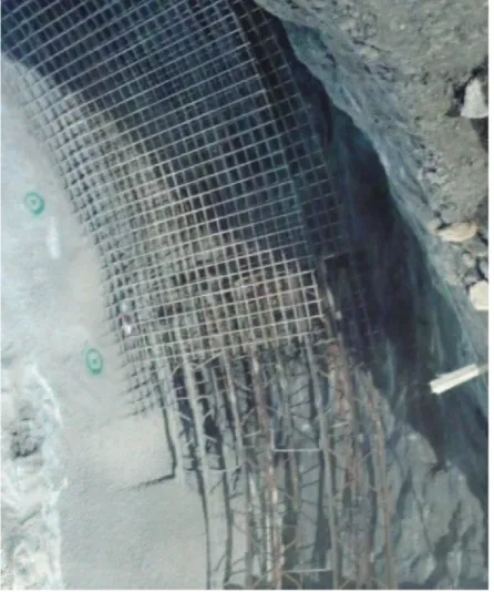 Fig. 8 – Cambotas metálicas (treliça) e rede electrosoldada (malhaso) no suporte primário de um túnel