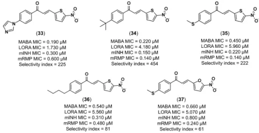 Figure 12. Antitubercular 5-nitro-substituted heteroaryl chalcones prioritized by our QSAR-driven drug design strategy [139].