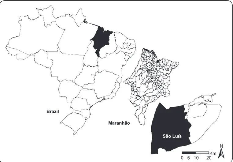 FIGURE 1 - Map of Brazil, hig hlighting the State of Maranhão and the City of São Luis